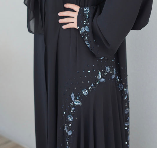 Fancy Blue Black Abaya