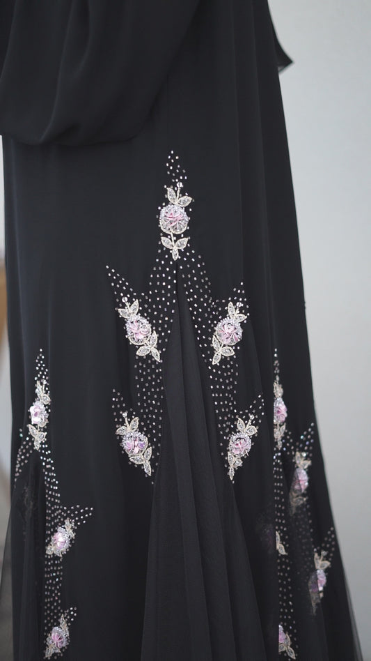 Pink Blossom beads Abaya